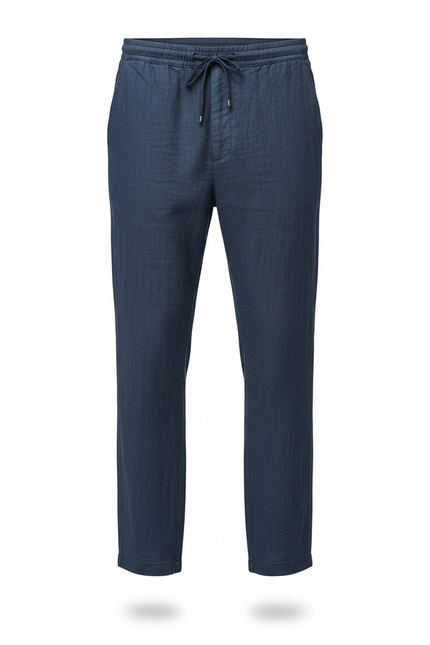 Pantalon En Lin Bleu Marine Droit Décontracté Homme - vue 3