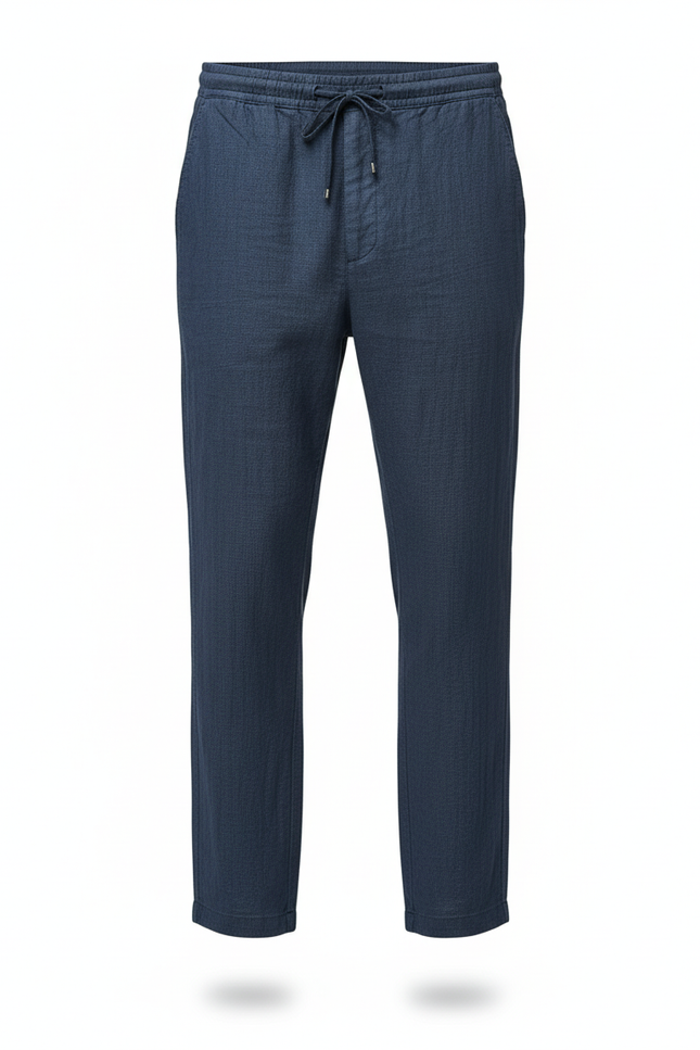 Pantalon En Lin Bleu Marine Droit Décontracté Homme - vue 3