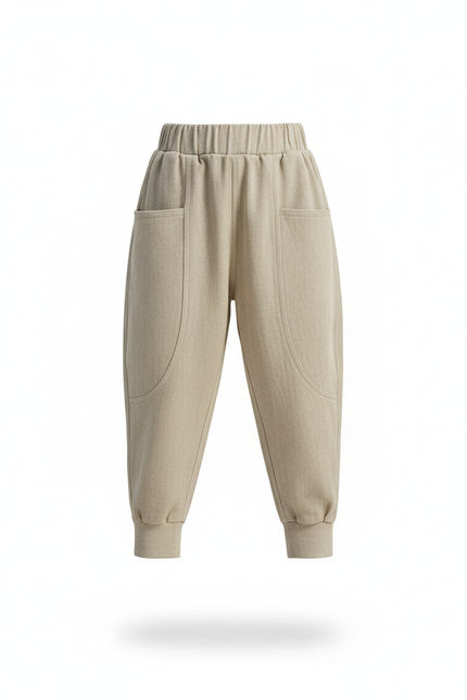 Pantalon En Lin Beige Ample Décontracté Enfant Poches - vue 3