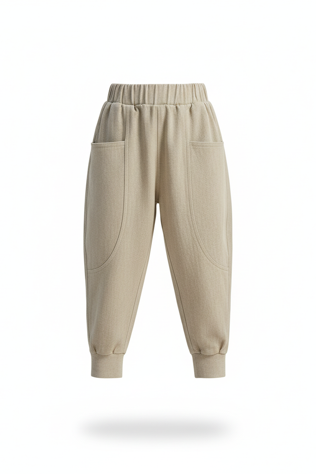 Pantalon En Lin Beige Ample Décontracté Enfant Poches - vue 3