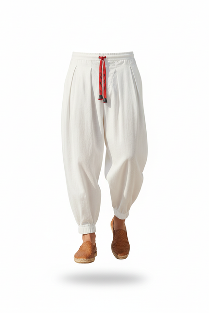 Pantalon En Lin Blanc Ample Décontracté Homme - vue 3