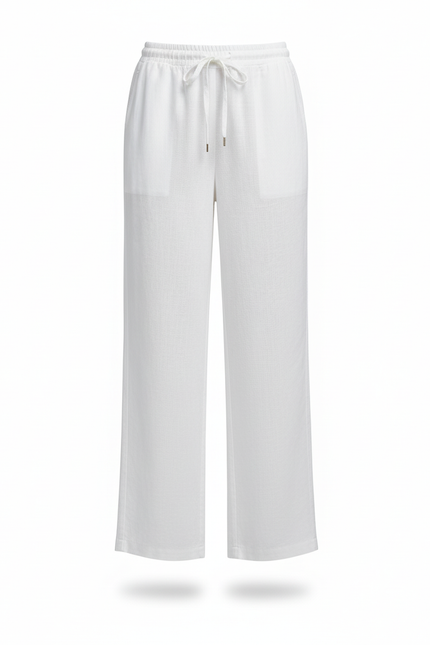 Pantalon En Lin Blanc Ample Décontracté Cordon Léger - vue 3
