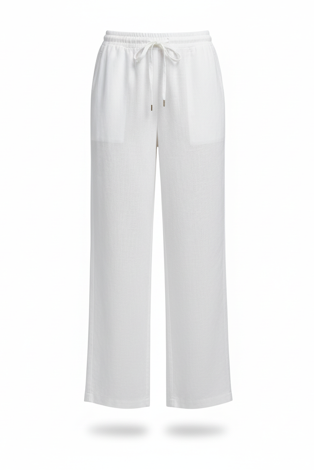 Pantalon En Lin Blanc Ample Décontracté Cordon Léger - vue 3