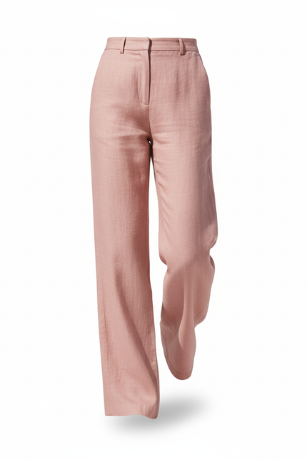 Pantalon En Lin Rose Poudre Ample Fluide Décontracté - vue 3