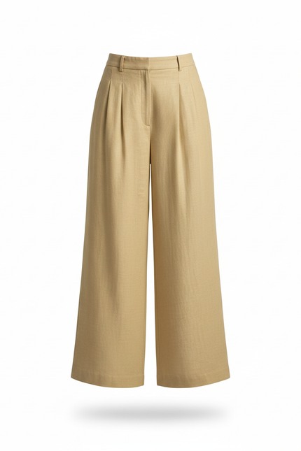 Pantalon En Lin Jaune Plissé Ample Décontracté Fluide - vue 3
