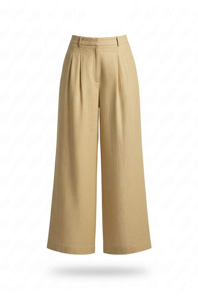 Pantalon En Lin Jaune Plissé Ample Décontracté Fluide - vue 3
