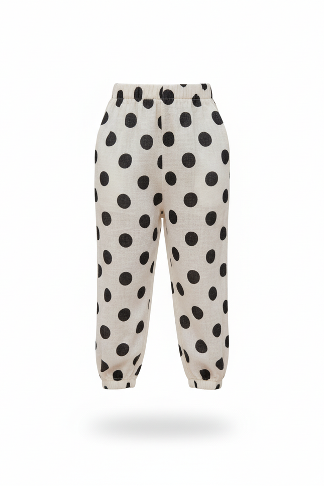 Pantalon En Lin Blanc À Pois Noirs Ample Enfant - vue 3