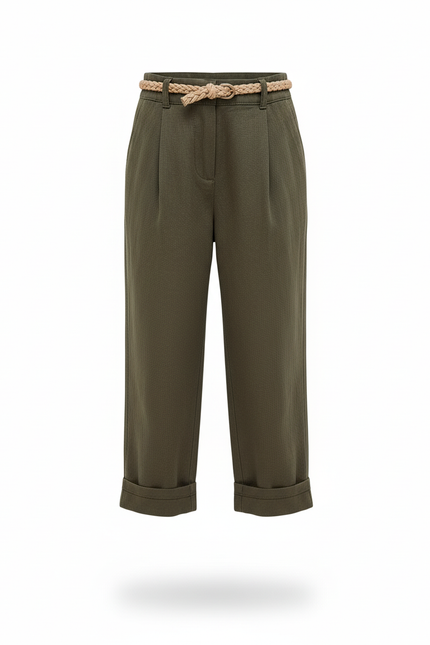 Pantalon En Lin Vert Kaki Ample Décontracté Enfant - vue 3