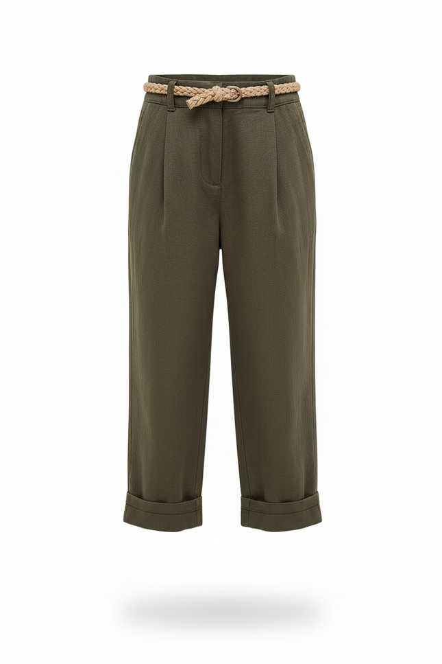 Pantalon En Lin Vert Kaki Ample Décontracté Enfant - vue 3