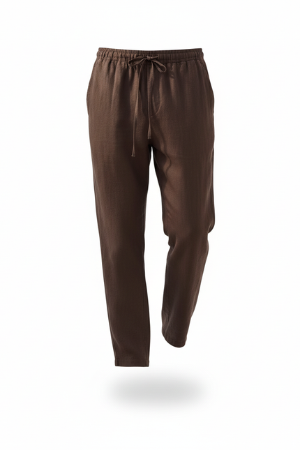 Pantalon En Lin Marron Ample Décontracté Homme - vue 3