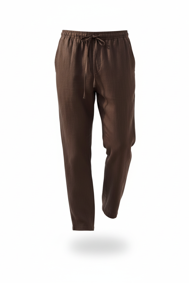 Pantalon En Lin Marron Ample Décontracté Homme - vue 3