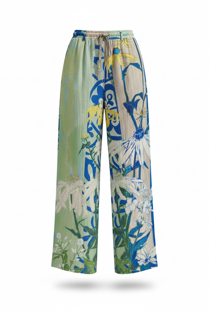 Pantalon En Lin Ample Imprimé Floral Bohème Fluide - vue 3