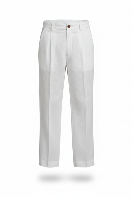 Pantalon En Lin Blanc Plissé Ample Décontracté Garçon - vue 3