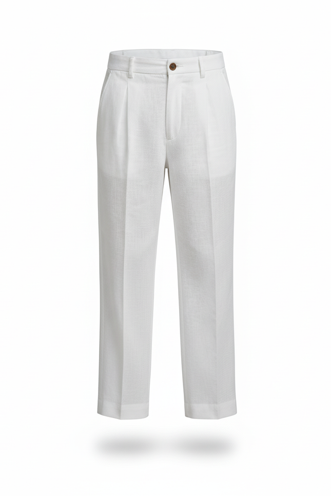 Pantalon En Lin Blanc Plissé Ample Décontracté Garçon - vue 3