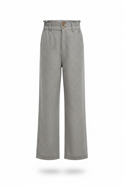 Pantalon En Lin Gris Clair Ample Décontracté Boutons - vue 3