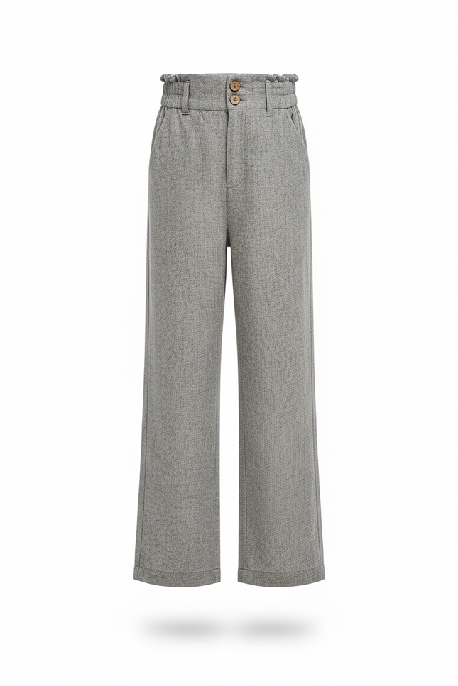 Pantalon En Lin Gris Clair Ample Décontracté Boutons - vue 3