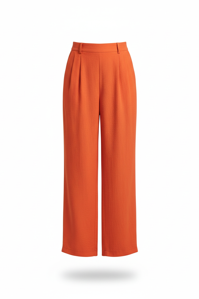 Pantalon En Lin Fluide Taille Haute Orange - vue 3