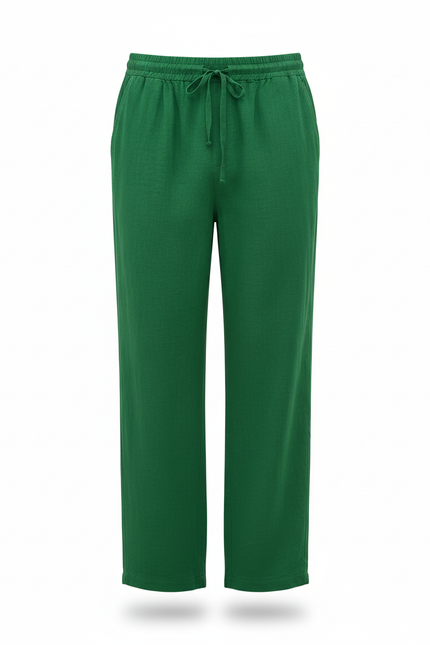 Pantalon En Lin Homme Vert Coupe Ample - vue 3