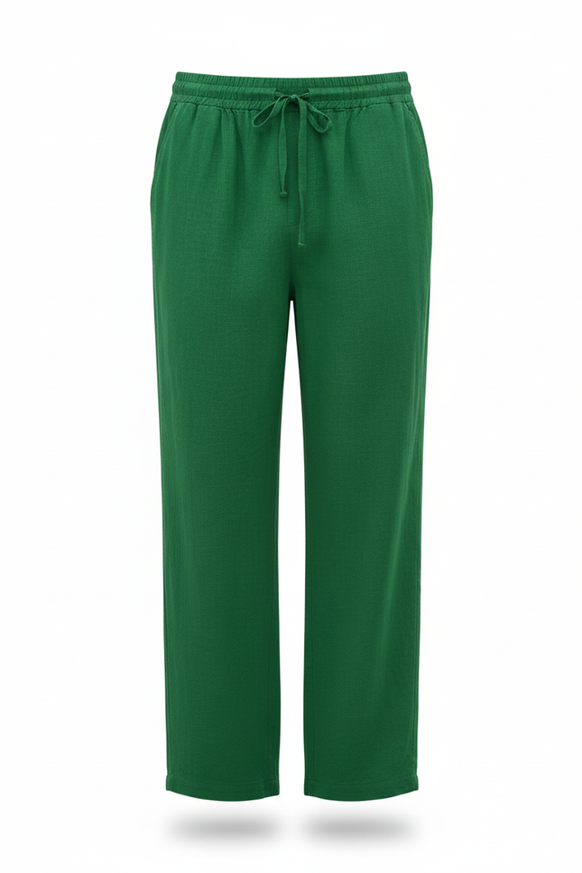 Pantalon En Lin Homme Vert Coupe Ample - vue 3
