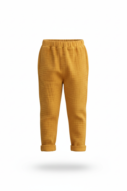 Pantalon En Lin Moutarde Gaze Ample Confortable Enfant - Jaune - vue 3