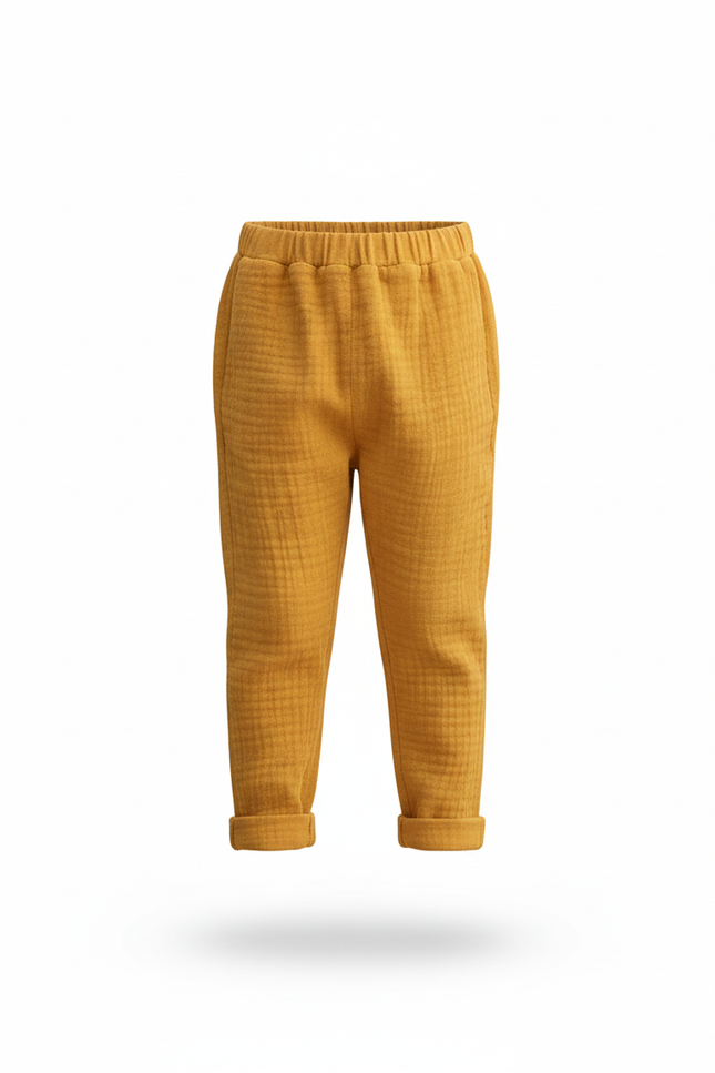 Pantalon En Lin Moutarde Gaze Ample Confortable Enfant - Jaune - vue 3