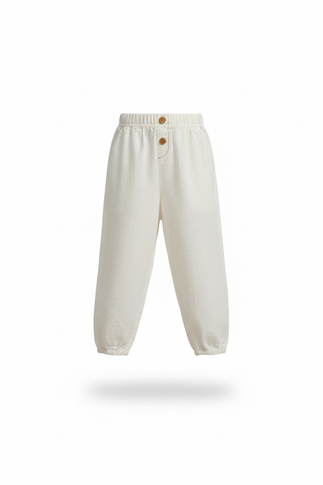 Pantalon En Lin Blanc Cassé Harem Fille Décontracté - vue 3