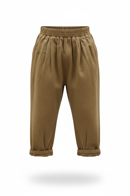 Pantalon En Lin Ample Décontracté Enfant Vert Olive - Kaki - vue 3