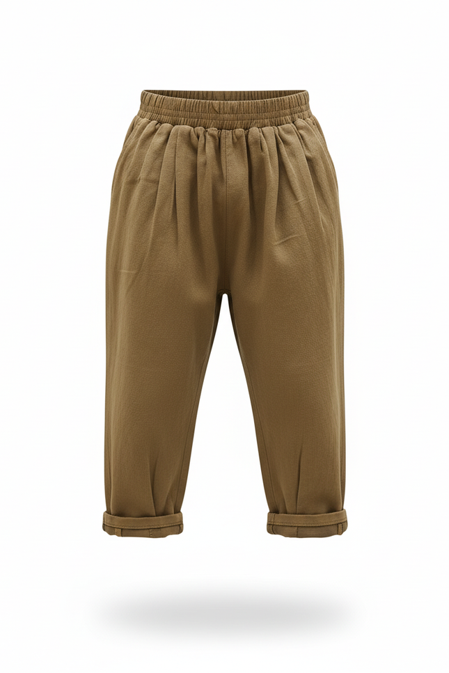 Pantalon En Lin Ample Décontracté Enfant Vert Olive - Kaki - vue 3