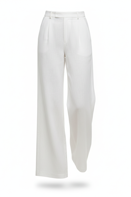 Pantalon En Lin Blanc Taille Haute Ample Décontracté - vue 3