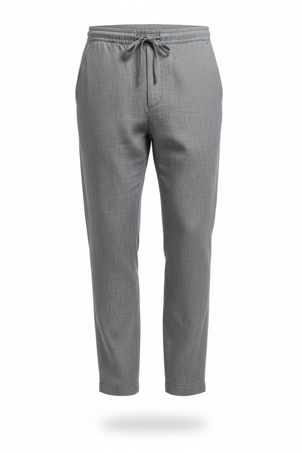 Pantalon En Lin Gris Chiné Droit Cordon Décontracté Homme - vue 3