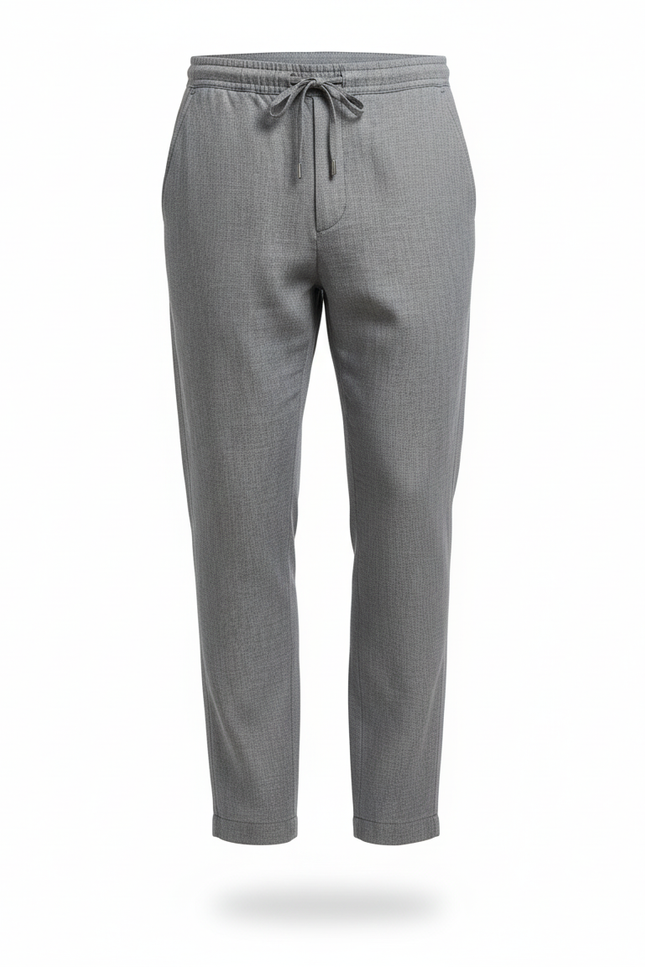 Pantalon En Lin Gris Chiné Droit Cordon Décontracté Homme - vue 3