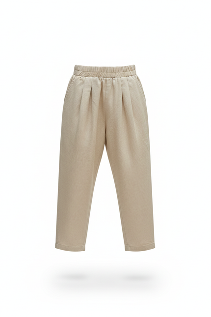 Pantalon En Lin Garçon Écru Coupe Ample - Beige - vue 3