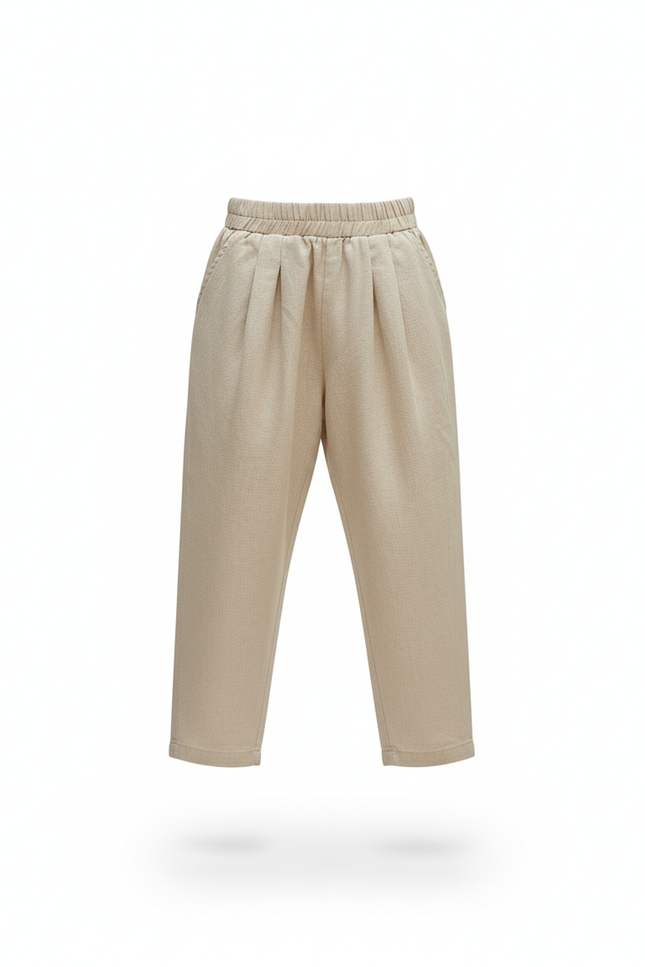 Pantalon En Lin Garçon Écru Coupe Ample - Beige - vue 3