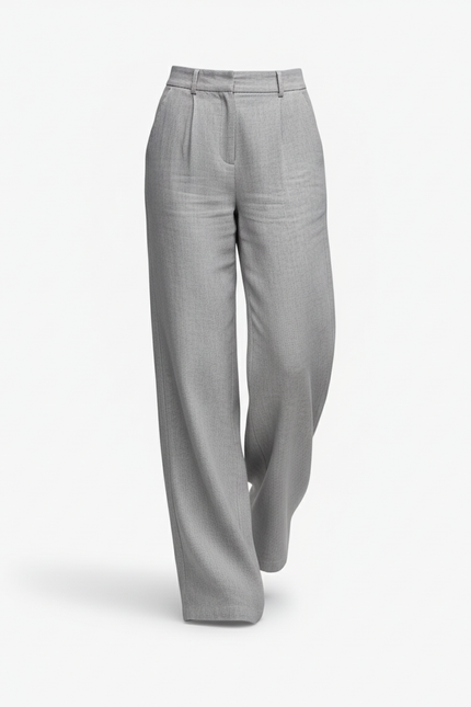 Pantalon En Lin Gris Plissé Ample Élégant Femme - vue 3