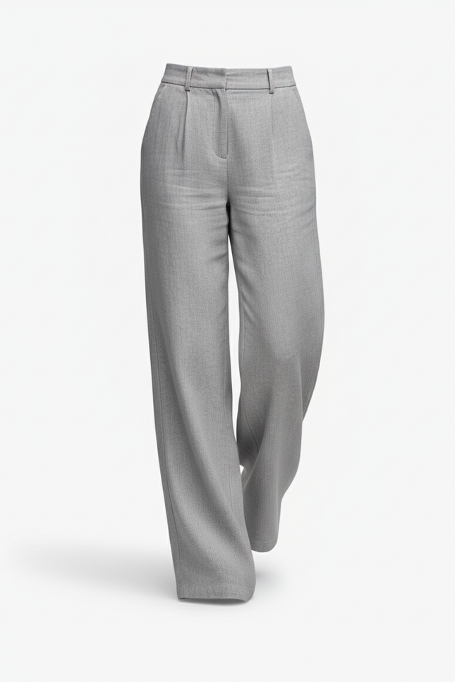 Pantalon En Lin Gris Plissé Ample Élégant Femme - vue 3