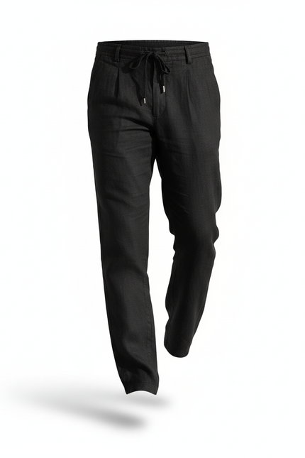 Pantalon En Lin Noir Ample Cordon Décontracté Homme - vue 3