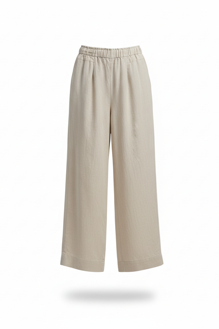 Pantalon En Lin Large Fluide Taille Haute Beige - vue 3