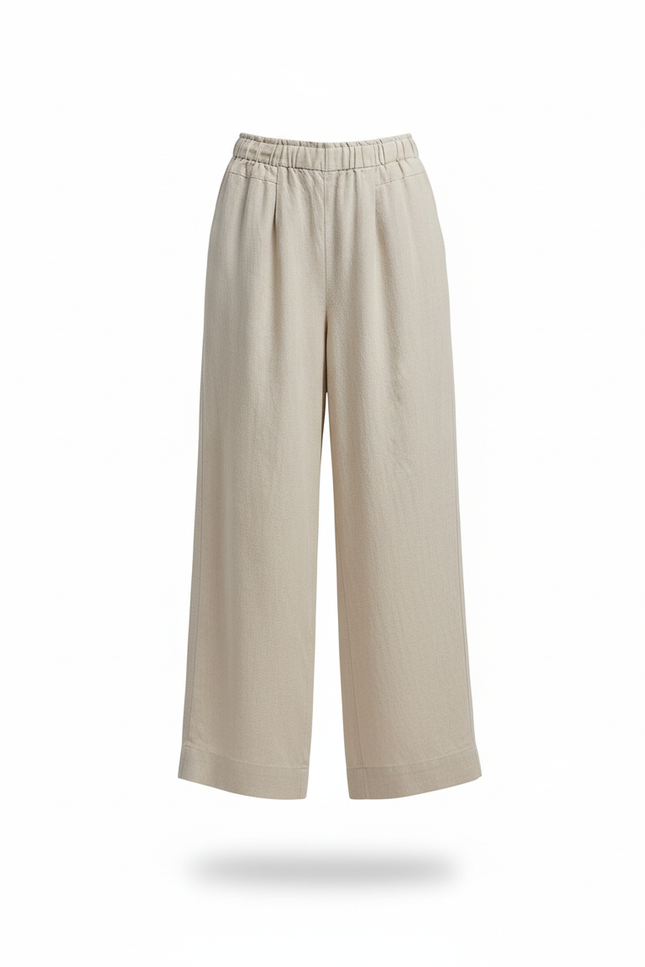 Pantalon En Lin Large Fluide Taille Haute Beige - vue 3