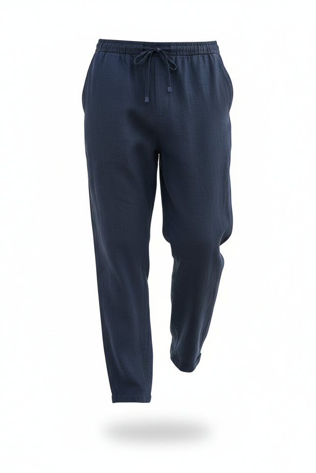 Pantalon Bleu Marine En Lin - vue 3