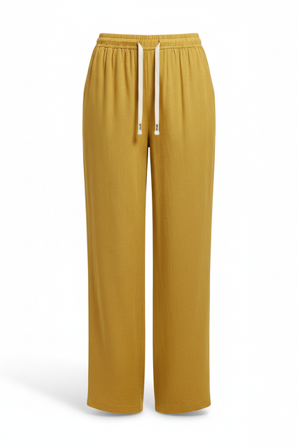 Pantalon En Lin Ample Fluide Jaune Moutarde Décontracté - vue 3