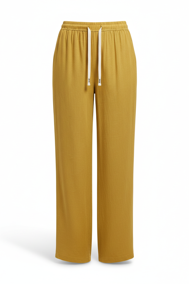 Pantalon En Lin Ample Fluide Jaune Moutarde Décontracté - vue 3