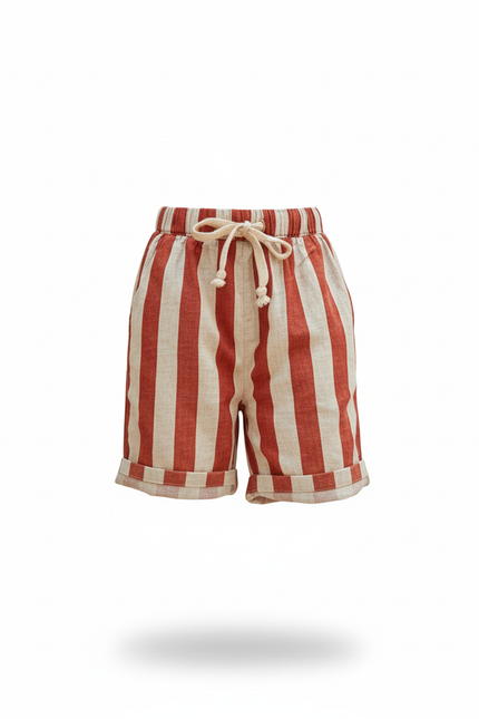 Pantalon En Lin Rayé Rouge Blanc Cordon Enfant - Multicolore - vue 3