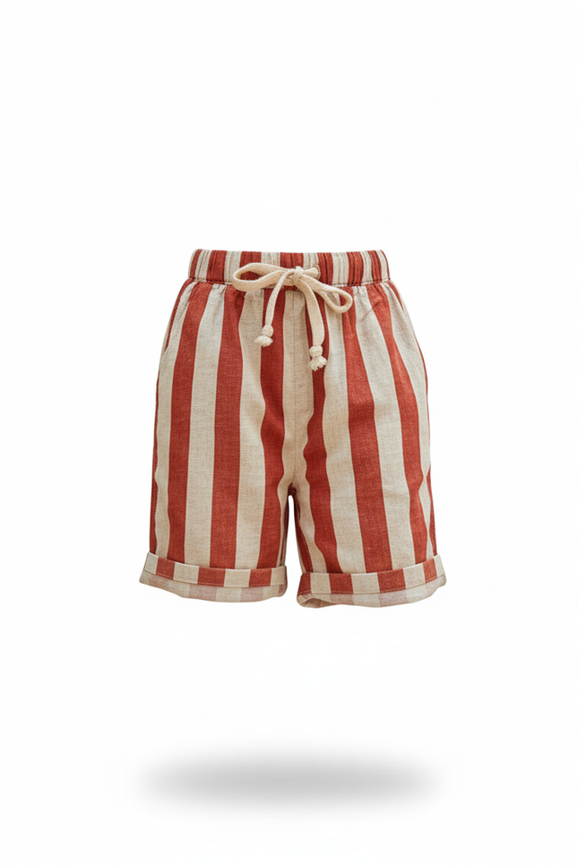 Pantalon En Lin Rayé Rouge Blanc Cordon Enfant - Multicolore - vue 3