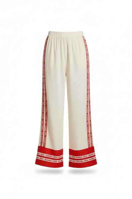 Pantalon En Lin Écru Large Imprimé Décontracté Femme - Beige - vue 3