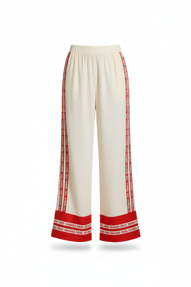 Pantalon En Lin Écru Large Imprimé Décontracté Femme - Beige - vue 3