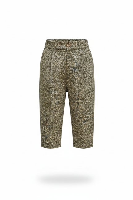 Pantalon En Lin Ample Vert Imprimé Décontracté Enfant - Kaki Tweed - vue 3