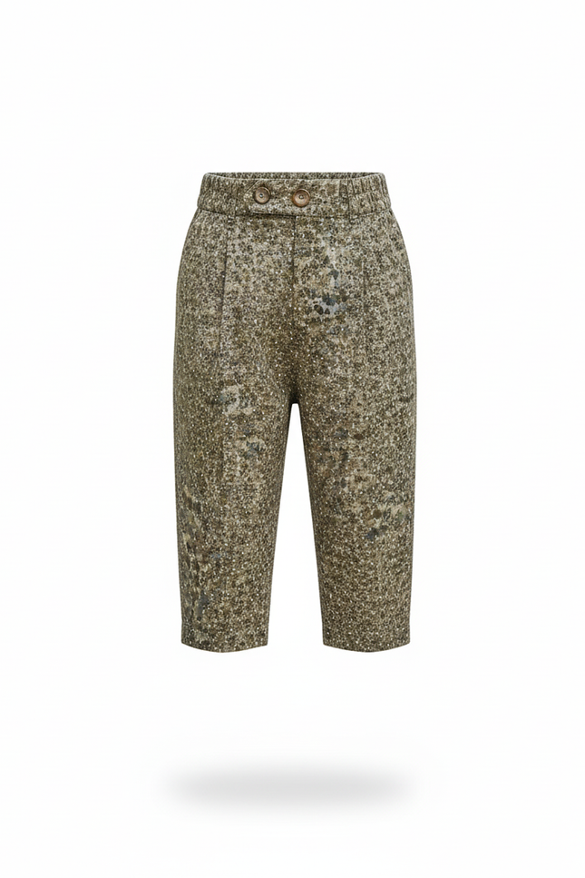 Pantalon En Lin Ample Vert Imprimé Décontracté Enfant - Kaki Tweed - vue 3