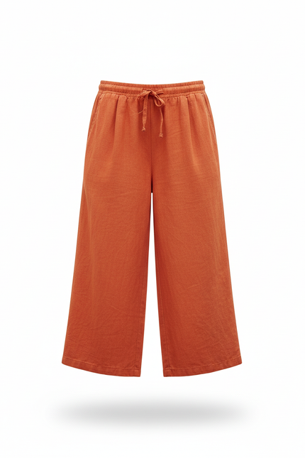 Pantalon En Lin Orange Large Fluide Confortable Fille - vue 3