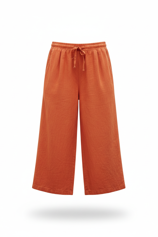 Pantalon En Lin Orange Large Fluide Confortable Fille - vue 3