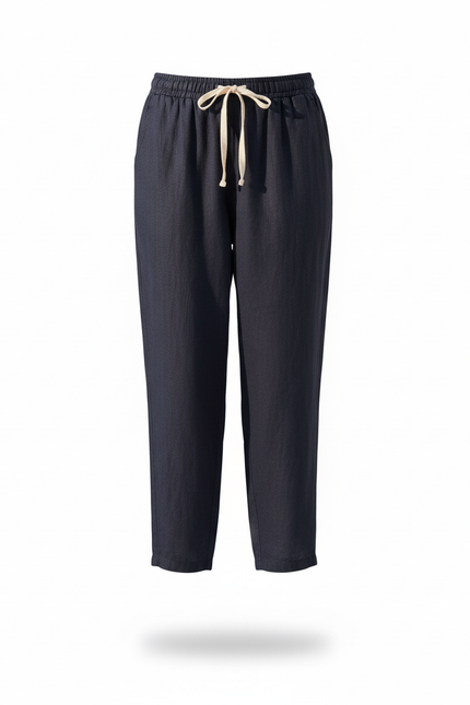Pantalon Lin 7/8 - Marine - vue 3